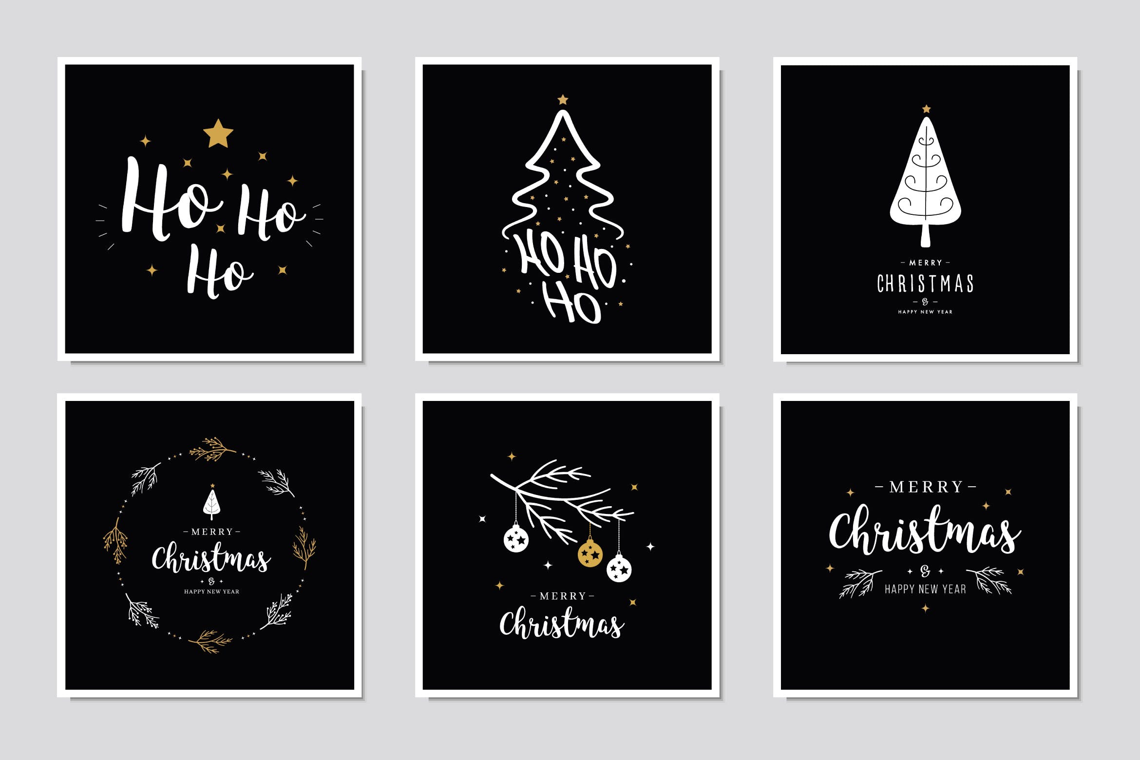 圣诞节祝福方形贺卡矢量设计模板集 Christmas Greetings Vector Square Card Set