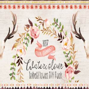 部落风花卉与叶子水彩图案剪切画 Watercolour Tribe&Flower DIY