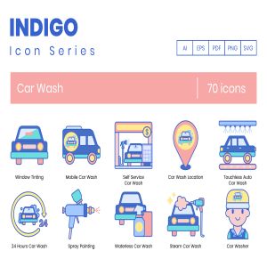 一流设计素材网下午茶：创意洗车服务矢量图标下载[Ai]