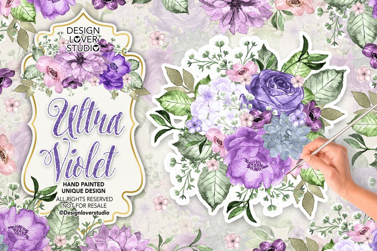 紫罗兰水彩花卉设计插画素材 Ultra violet watercolor design