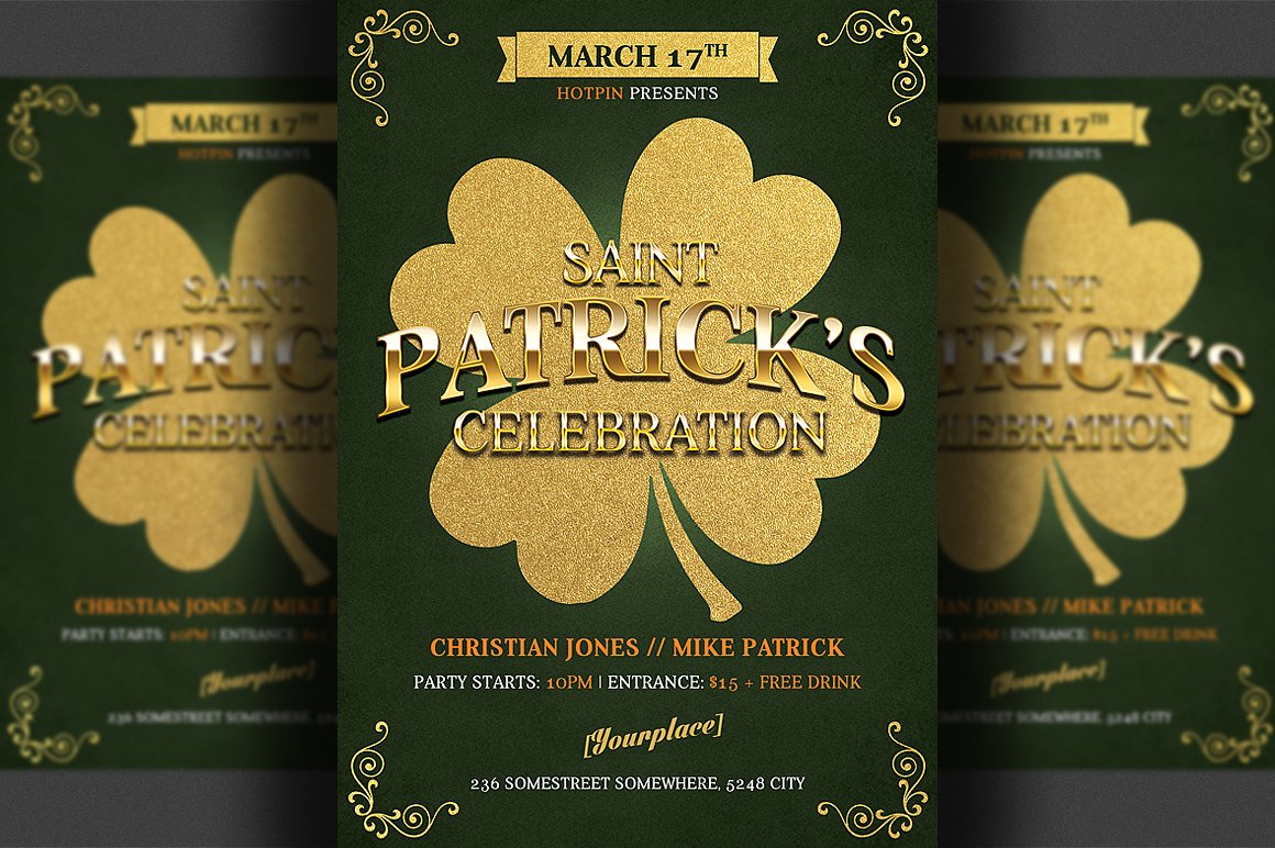 圣帕特里克节派对活动传单模板 Saint Patrick’s Day Flyer Template