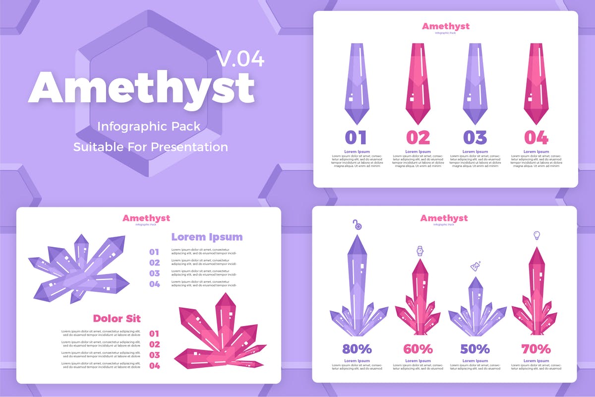 3D立体水晶图形信息图表矢量模板v4 Amethyst V4 – Infographic