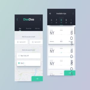 简约机票预定 APP 界面模板 ChooChoo App (.sketch)