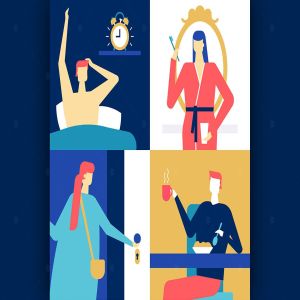 日常工作场景扁平设计风格矢量插画 Daily routine – flat design style illustration