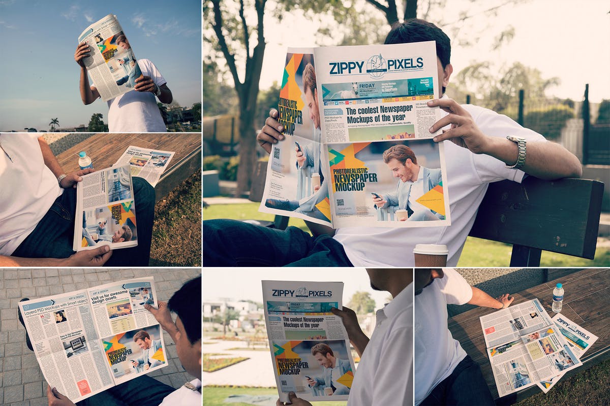 户外阅览新闻广告报纸样机模板 Outdoor Newspaper Mockups