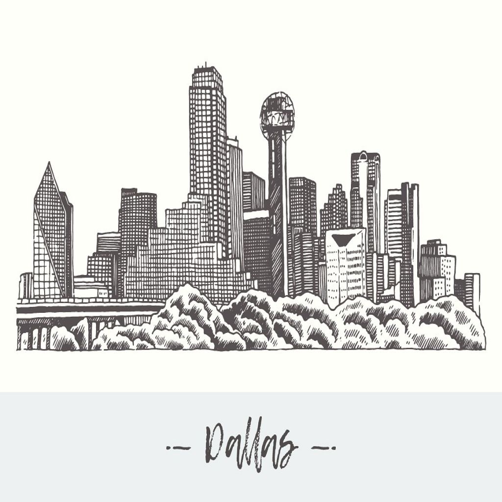 美国达拉斯城市天际线城市轮廓线矢量图形 Dallas skyline, USA插图