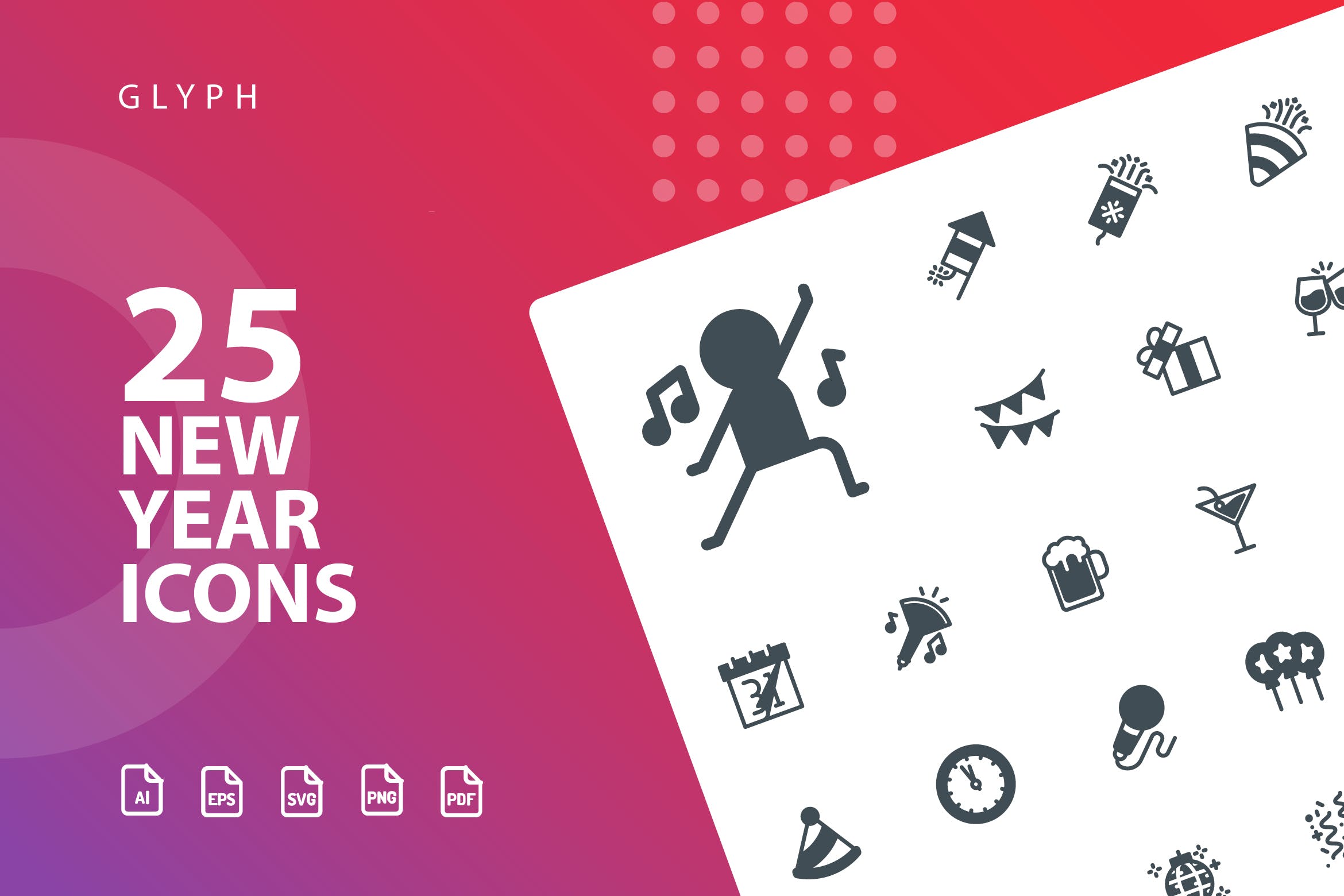 25枚新年主题矢量字体图标 New Year Glyph  Icons