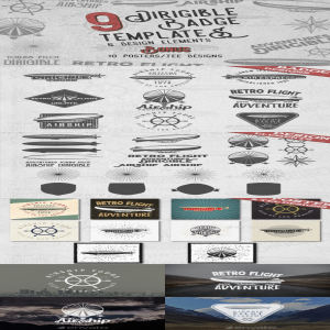 老式飞艇飞船标志设计素材集 Dirigible Badges & Design Elements