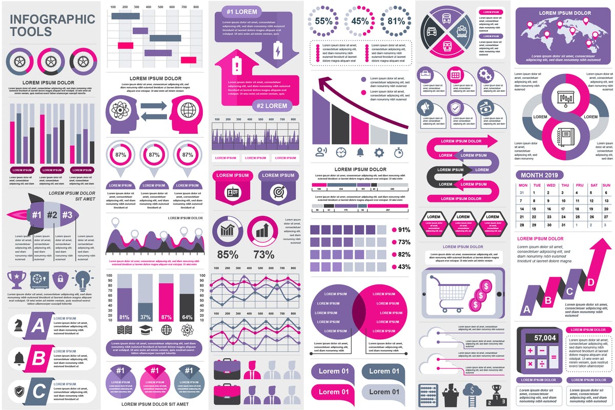 市场营销数据统计演示信息图表幻灯片设计元素 Presentation Infographic Elements Template