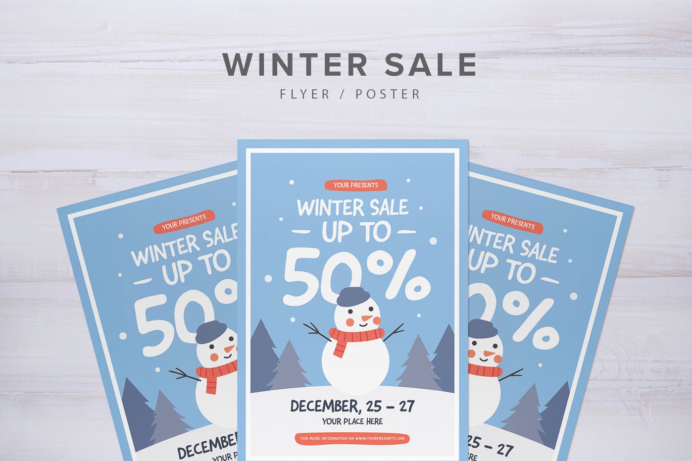 时尚清新可爱的雪人新年圣诞节海报宣传单DM设计模板