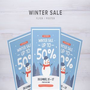 时尚清新可爱的雪人新年圣诞节海报宣传单DM设计模板