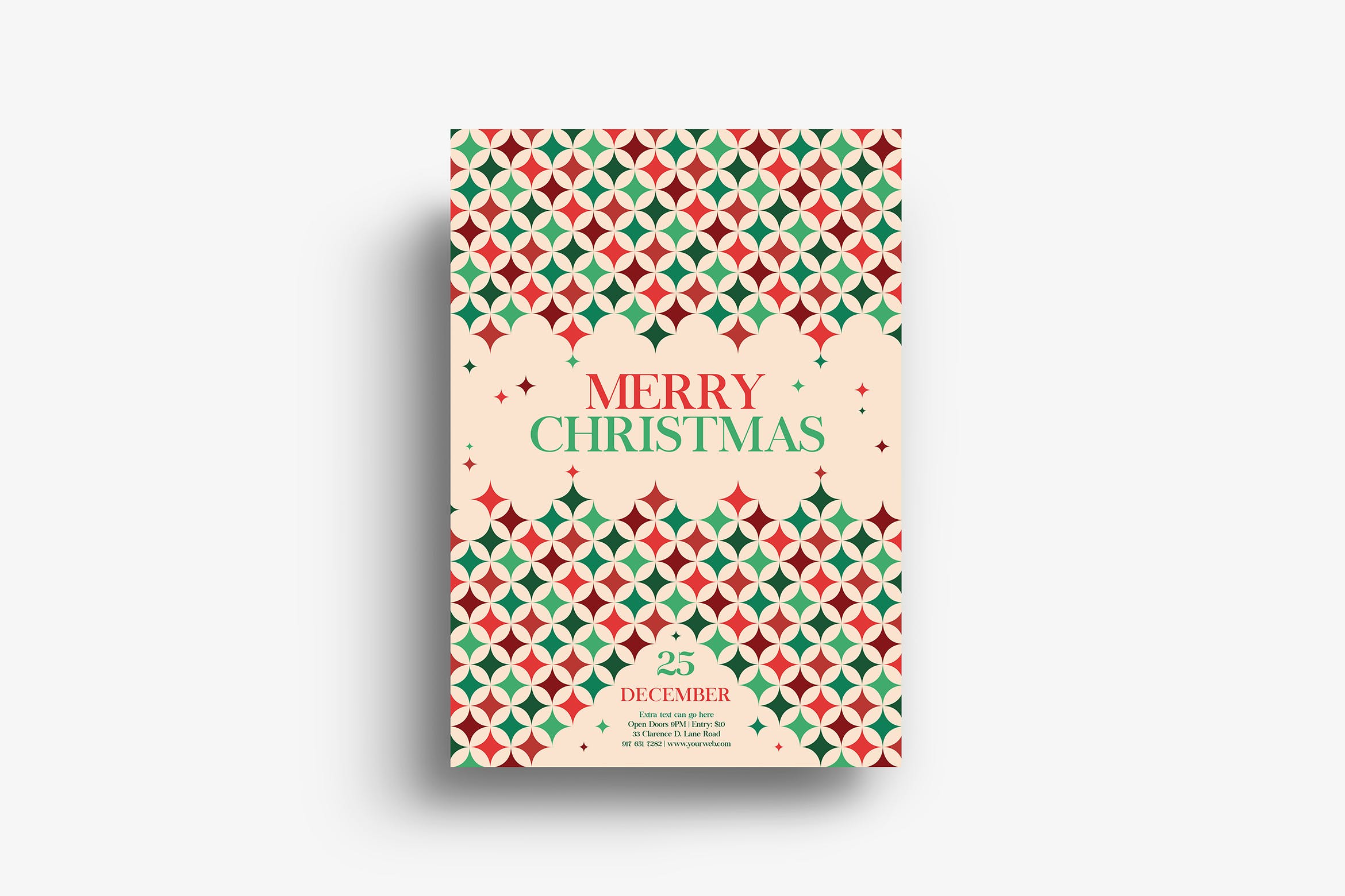 复古图案纹理圣诞节海报传单设计模板 Vintage Pattern Christmas Flyer