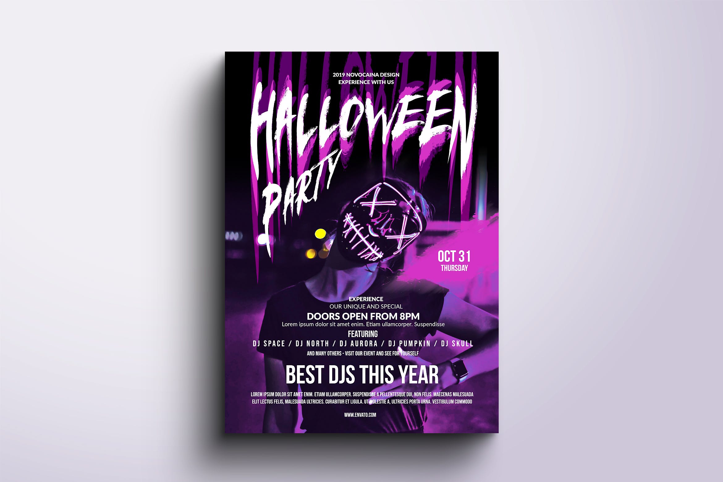 万圣节迷幻音乐深夜派对活动海报设计模板v3 Halloween Party Poster & Flyer v3