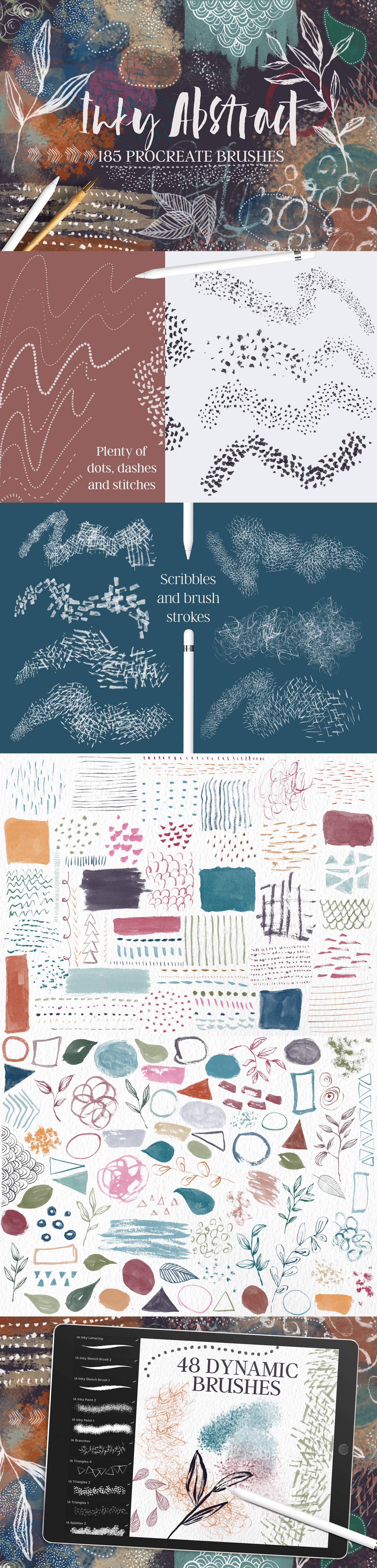 墨水素描图案&图案印章Procreate笔刷 Inky Abstract Procreate Brushes