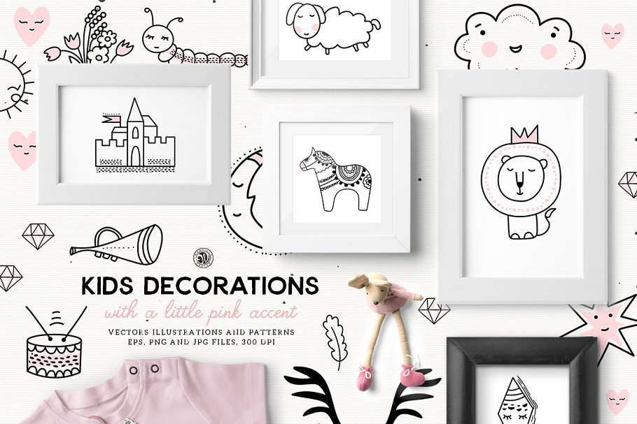 儿童装饰品手绘剪贴画 Kids Decorations