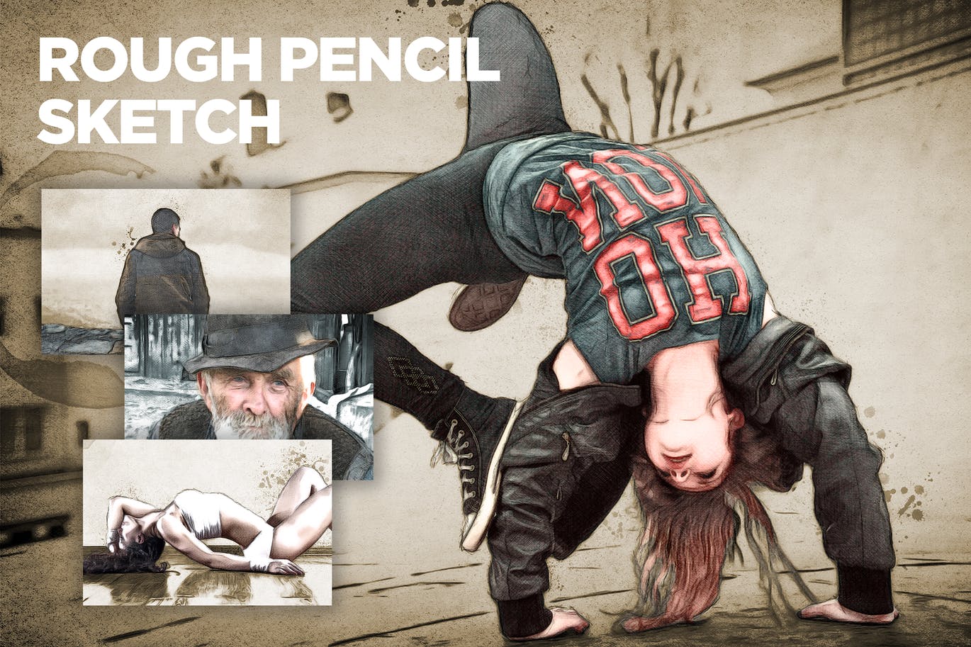 创意彩铅素描绘画效果PS动作 Rough Pencil Sketch CS3+ Photoshop Action