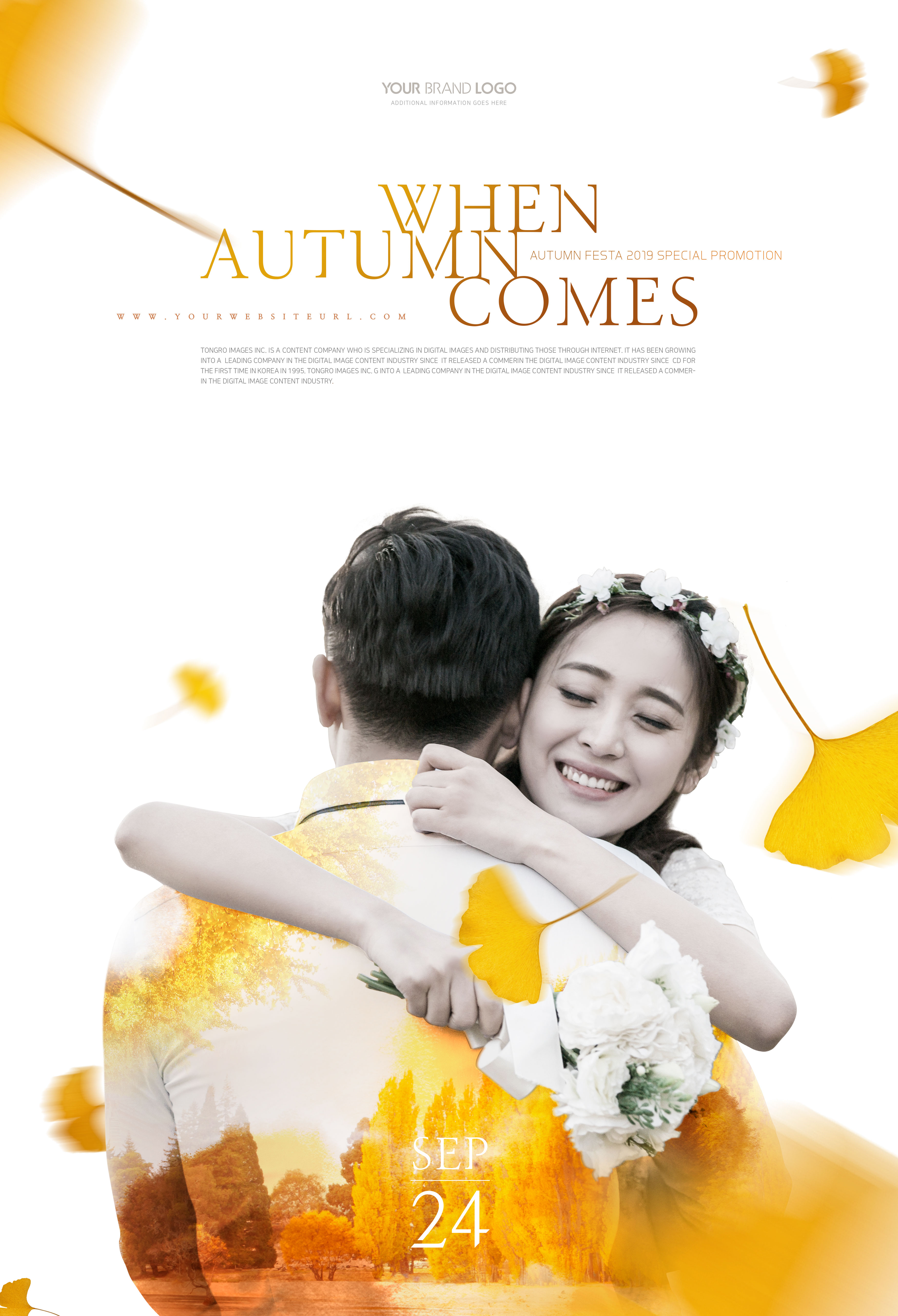 浪漫秋季婚礼双重曝光人物海报模板