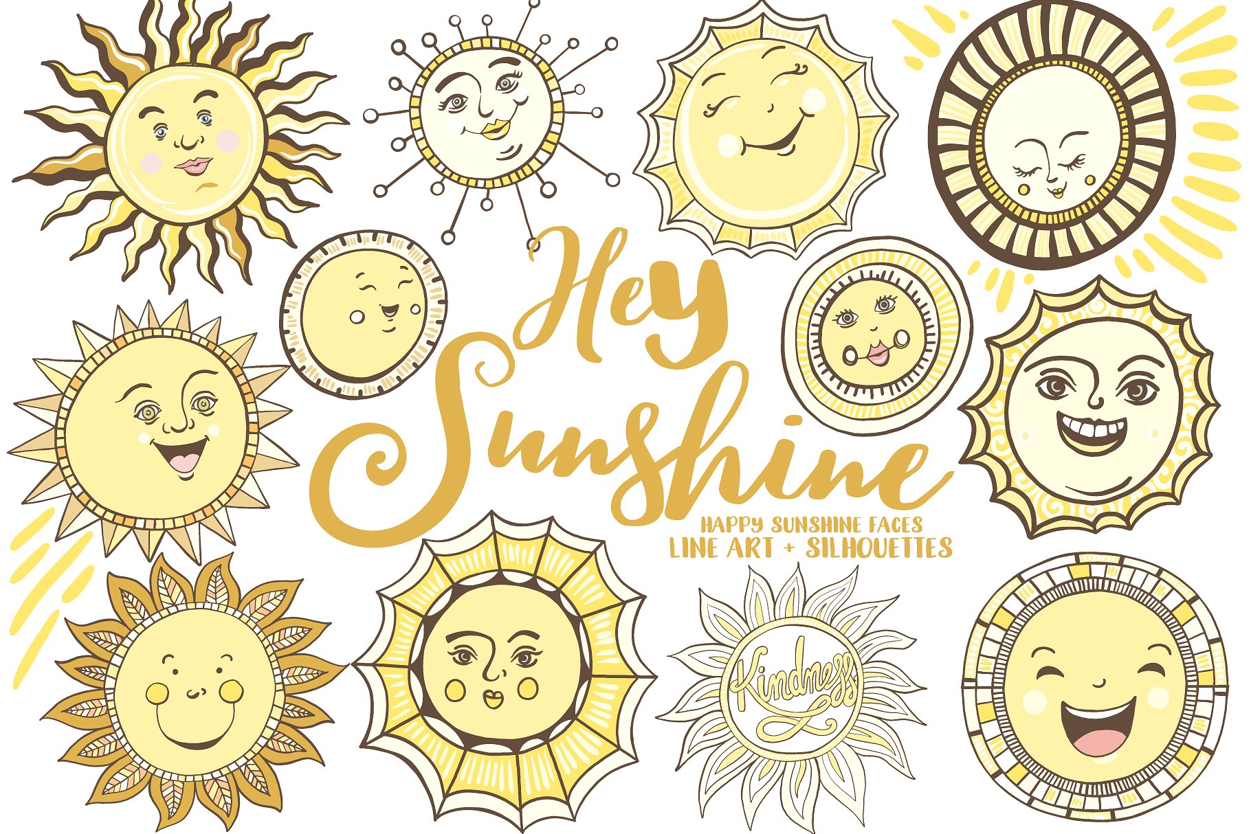 夏季太阳主题人物笑脸插画 Sunshine Face Illustrations