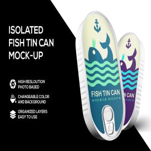 海鲜制品鱼罐头包装样机 Fish tin can mockup