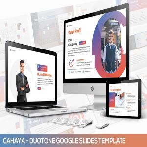 互联网创意项目推荐谷歌幻灯片模板 Cahaya –  Duotone Google Slides Template