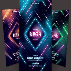 抽象霓虹灯光效果派对活动宣传单模板 Neon Flyer Template