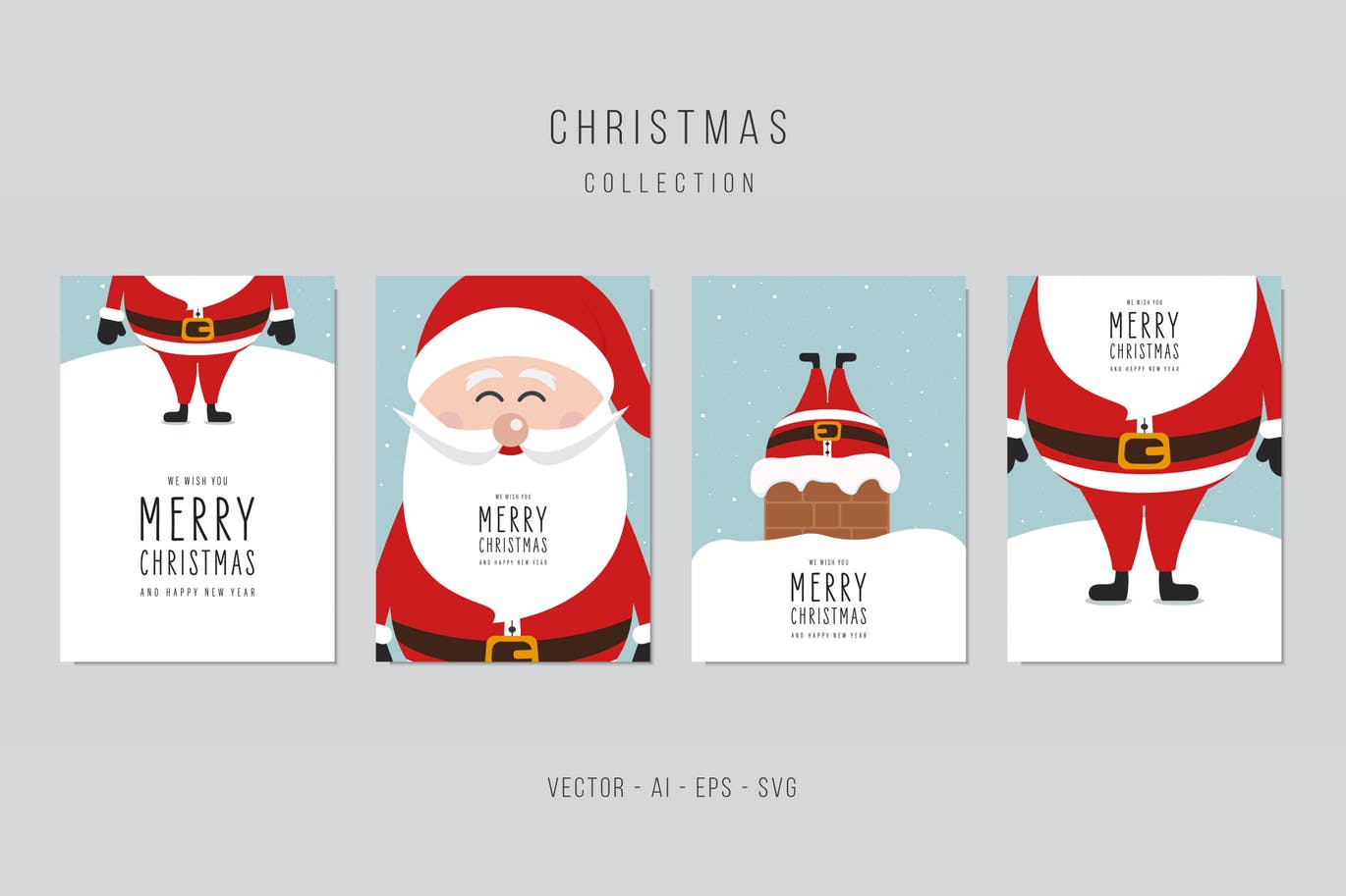 圣诞节圣诞老人贺卡矢量设计模板集 Christmas Santa Claus Vector Card Set