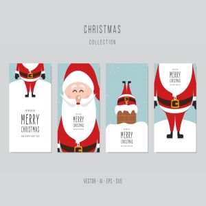 圣诞节圣诞老人贺卡矢量设计模板集 Christmas Santa Claus Vector Card Set