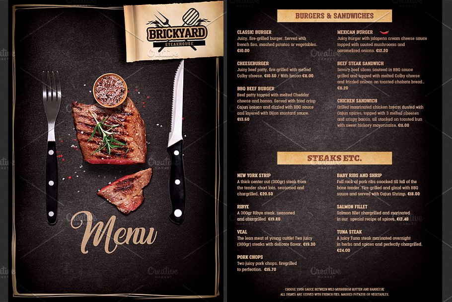 烧烤餐厅菜单传单模板 Grill Restaurant Menu template