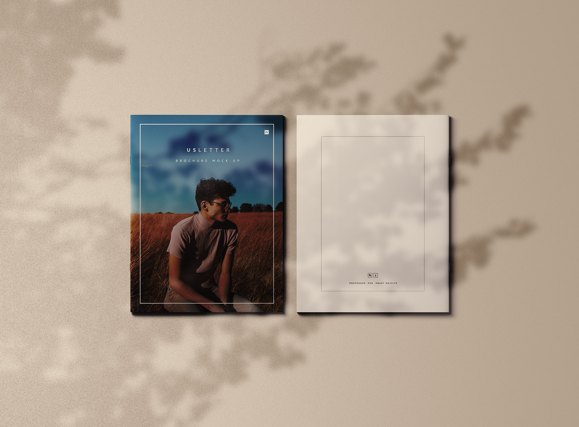 带阴影覆盖的美国信纸规格小册子封面设计样机 US Letter Brochure Cover Mockup with Shadow Overlay