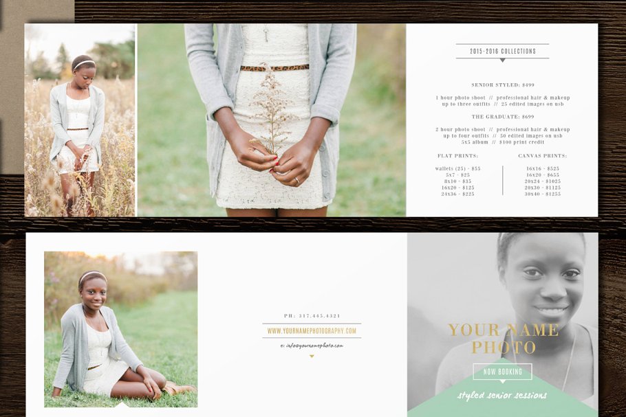 摄影室作品宣传折页模板素材  Senior Photographer Price List