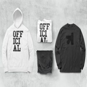 时尚黑白连帽衫T恤系列服装样机 Zip Up Hoodie Tee Collection Mockup