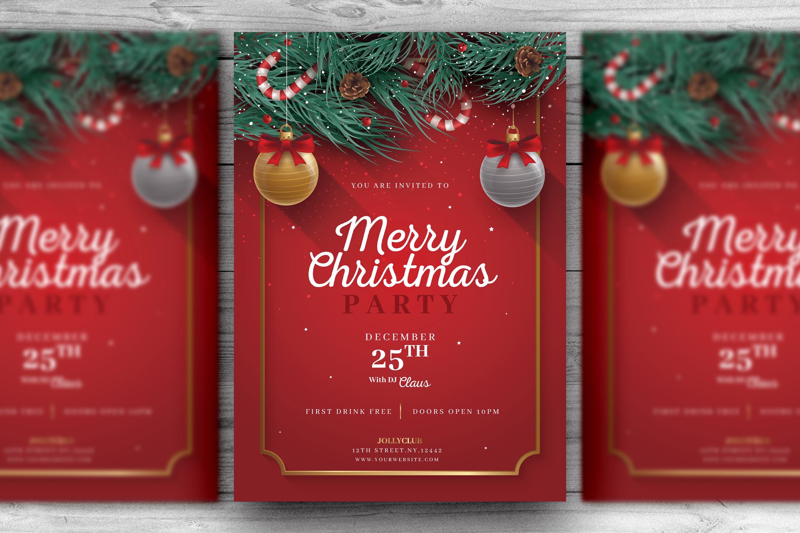 大红色圣诞节活动邀请海报传单设计模板 Red Christmas Flyer Template