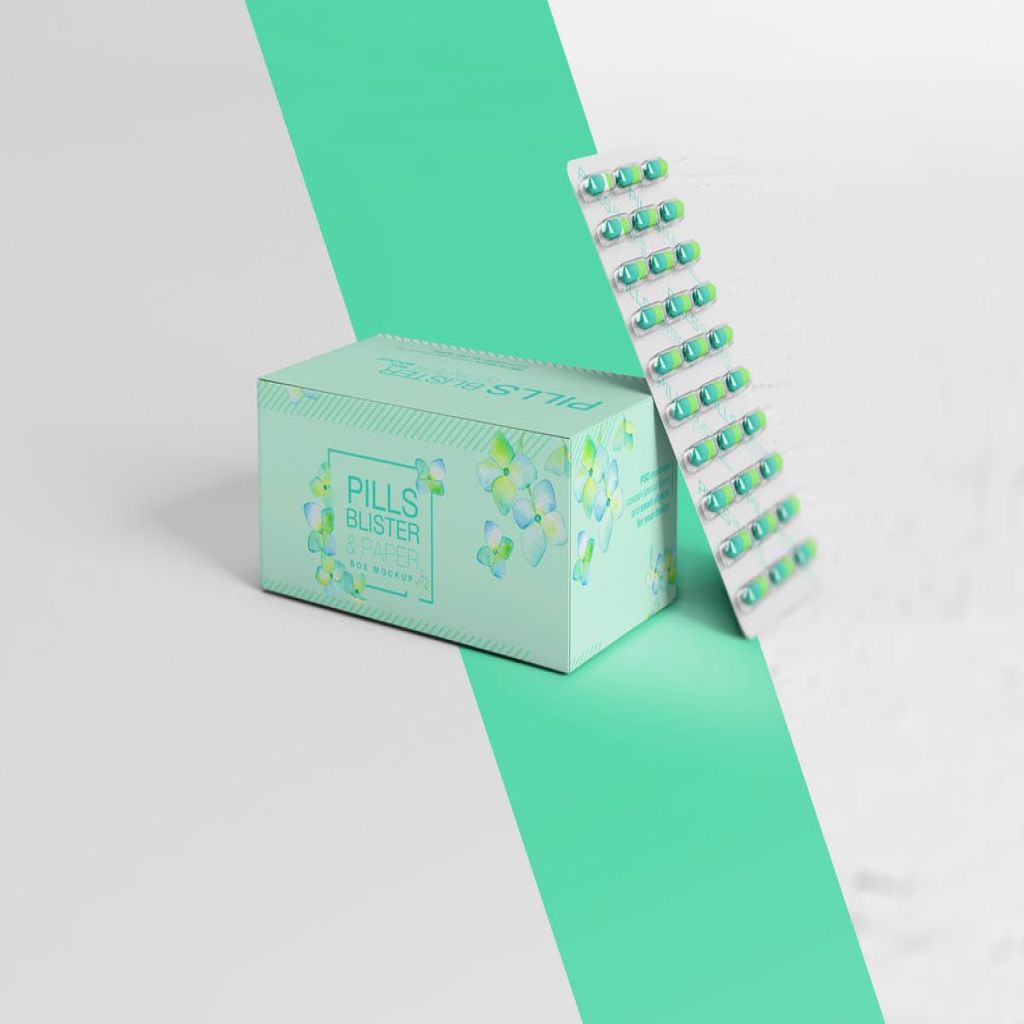 膠囊藥物紙盒包裝樣機pillsblisterpaperboxmockup