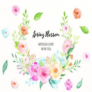 春天气息水彩花卉素材 Watercolor Spring Blossom