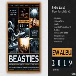 2019新版独立音乐节海报设计PSD传单模板V.3 Indie Band Flyer PSD V3