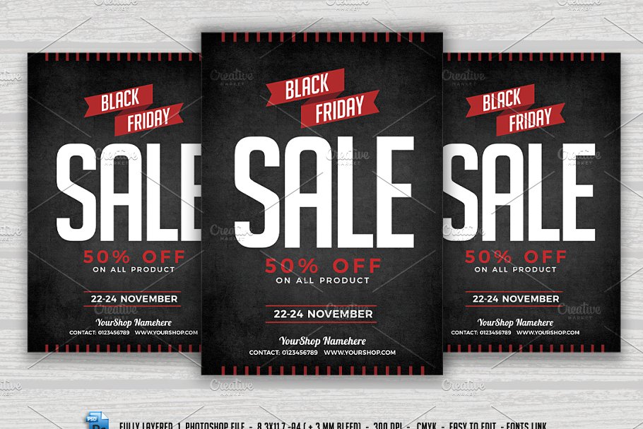 黑色星期五促销海报模板 BlackFriday Sale Flyer Poster