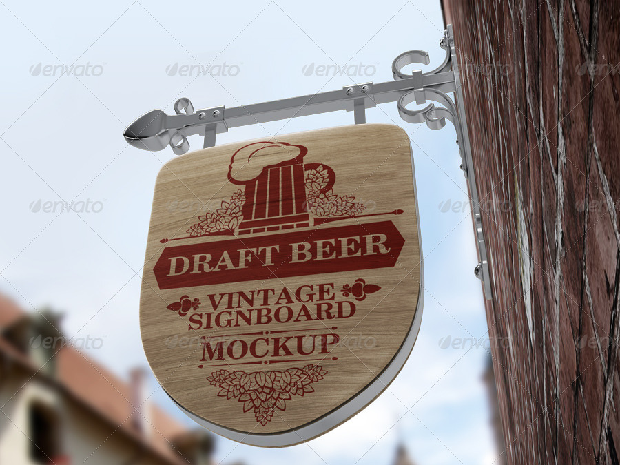 复古招牌盾牌样机 Vintage Signboard Shield Mock-Up