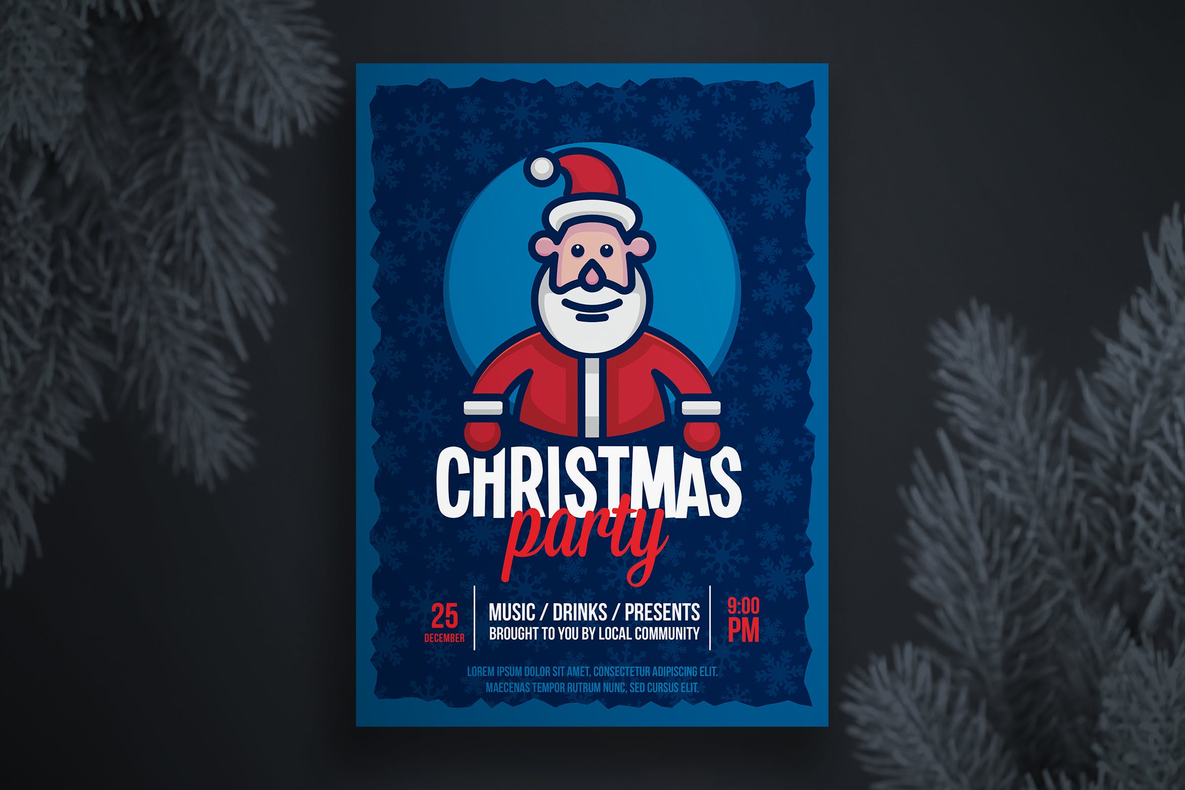 圣诞节卡通圣诞老人形象海报传单设计模板v1 Christmas flyer template