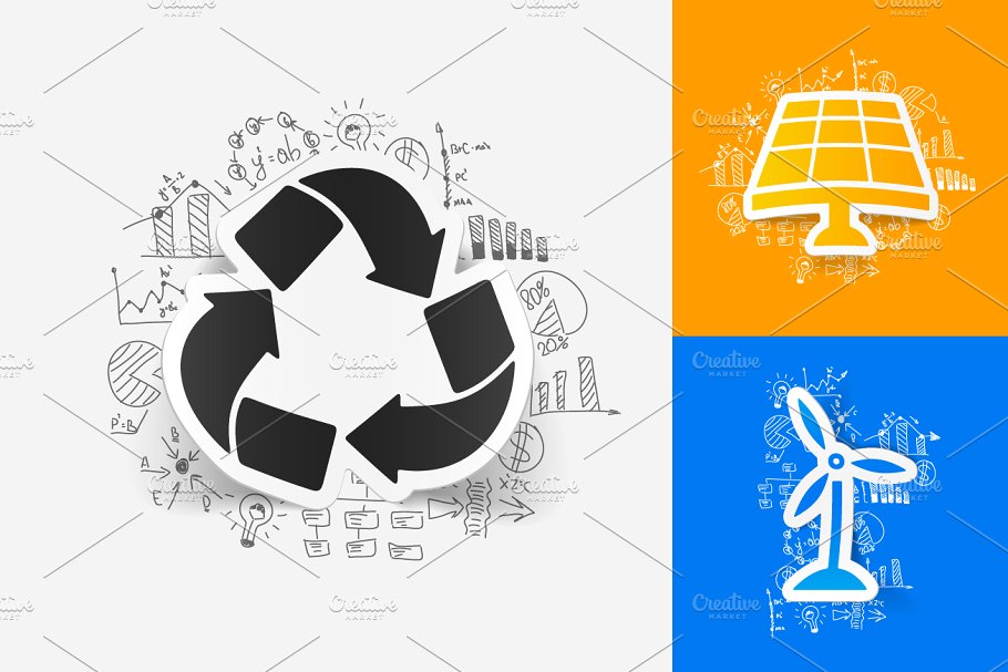 9款回收标志贴纸&手绘商业公式便签 9 RECYCLE STICKERS