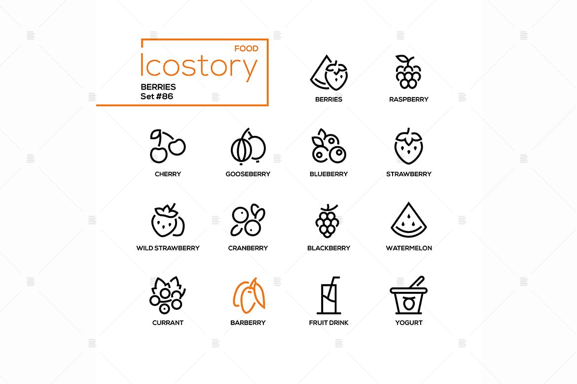 现代线条设计风格浆果主题矢量一流设计素材网精选图标 Berries – modern line design style icons set