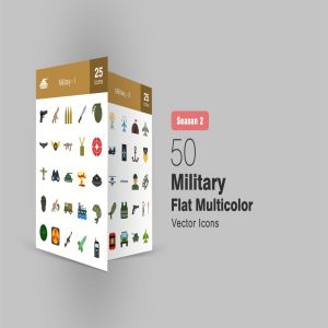 50枚军队装备主题扁平化多彩矢量一流设计素材网精选图标 II 50 Military Flat Multicolor Icons Season II