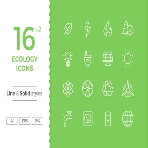 16枚生态环境主题矢量线性&Solid一流设计素材网精选图标 Ecology Icons