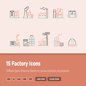 15枚工厂/工业生产主题矢量一流设计素材网精选图标 15 Factory Icons