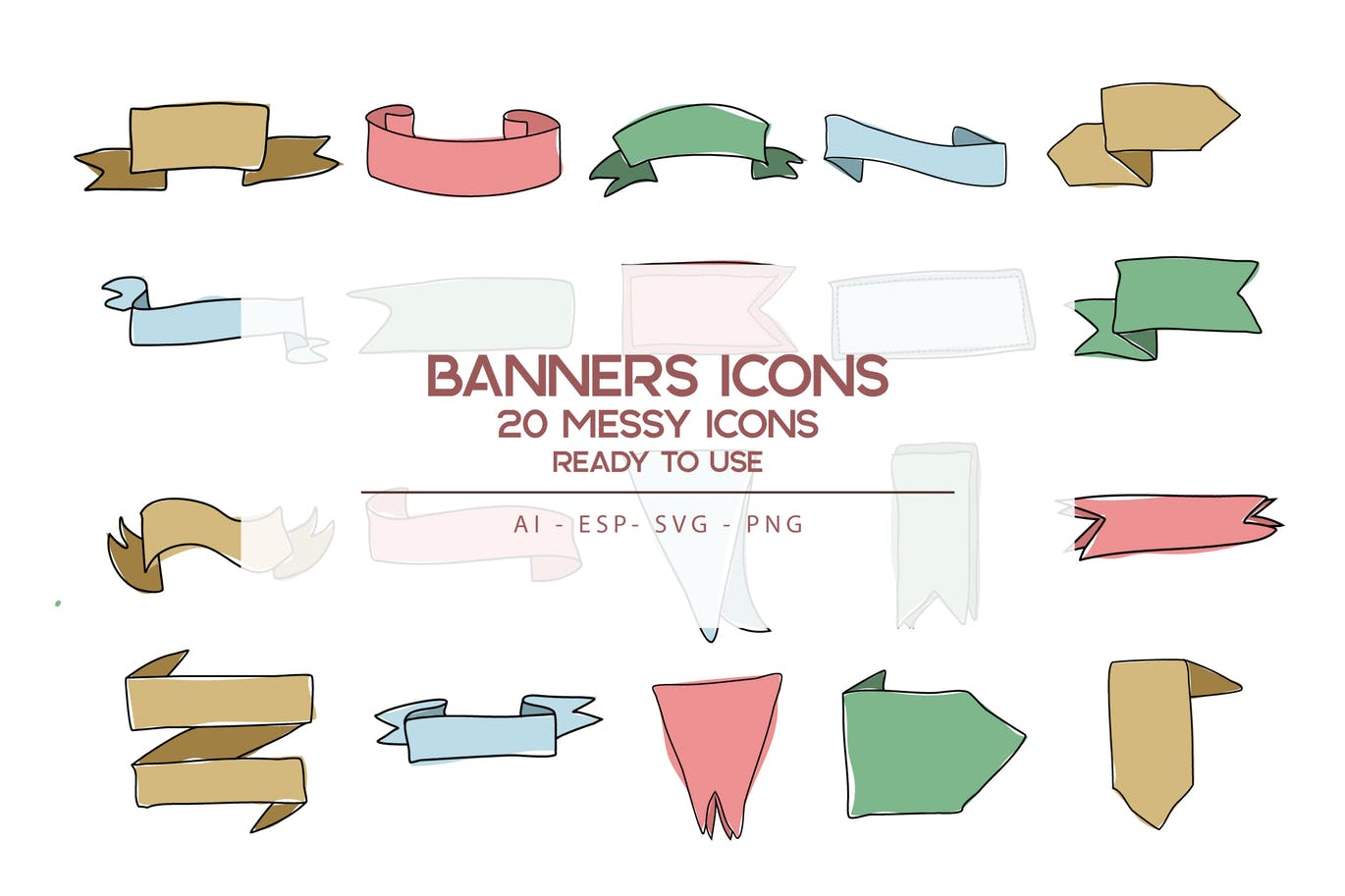 20枚横幅手绘草图矢量填充色一流设计素材网精选图标 Banners Icons set