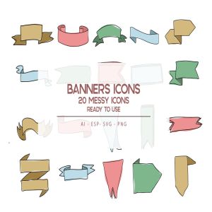 20枚横幅手绘草图矢量填充色一流设计素材网精选图标 Banners Icons set