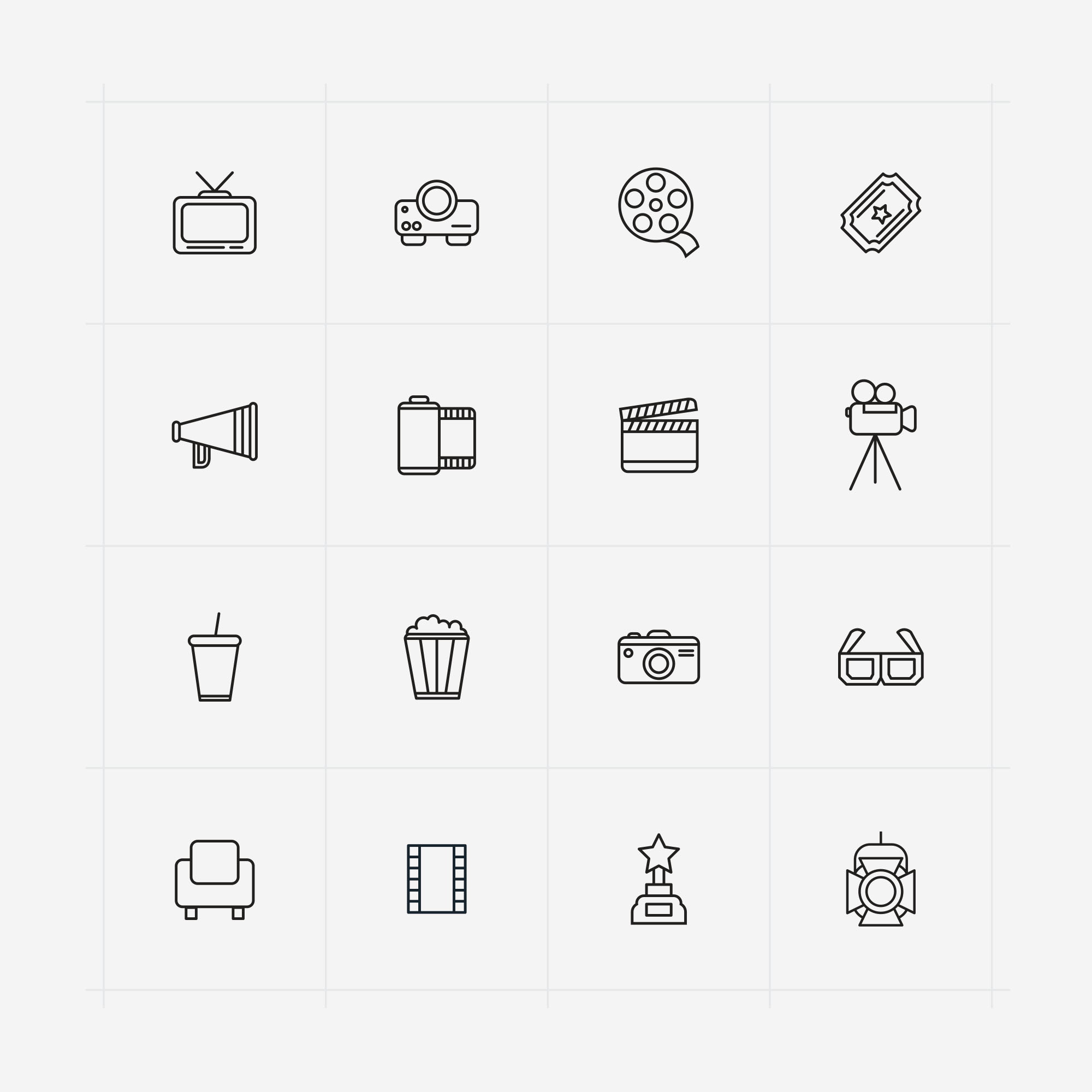 电影相关主题矢量线性一流设计素材网精选图标 Line Vector Cinema Icons