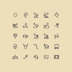 25枚沙漠主题矢量线性一流设计素材网精选图标 25 Desert Line Vector Icons