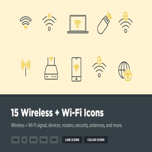 15枚无线网络&WIFI主题矢量一流设计素材网精选图标 15 Wireless & Wi-Fi Icons