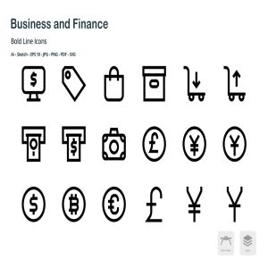 商业&金融主题粗线条风格矢量一流设计素材网精选图标 Business and Finance Mini Bold Line Icons插图3