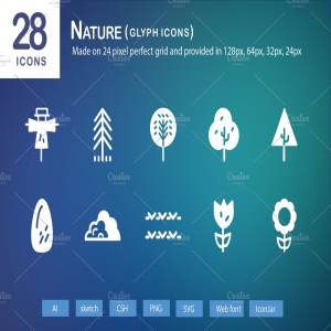 28个大自然元素字体一流设计素材网精选图标 28 Nature Glyph Icons